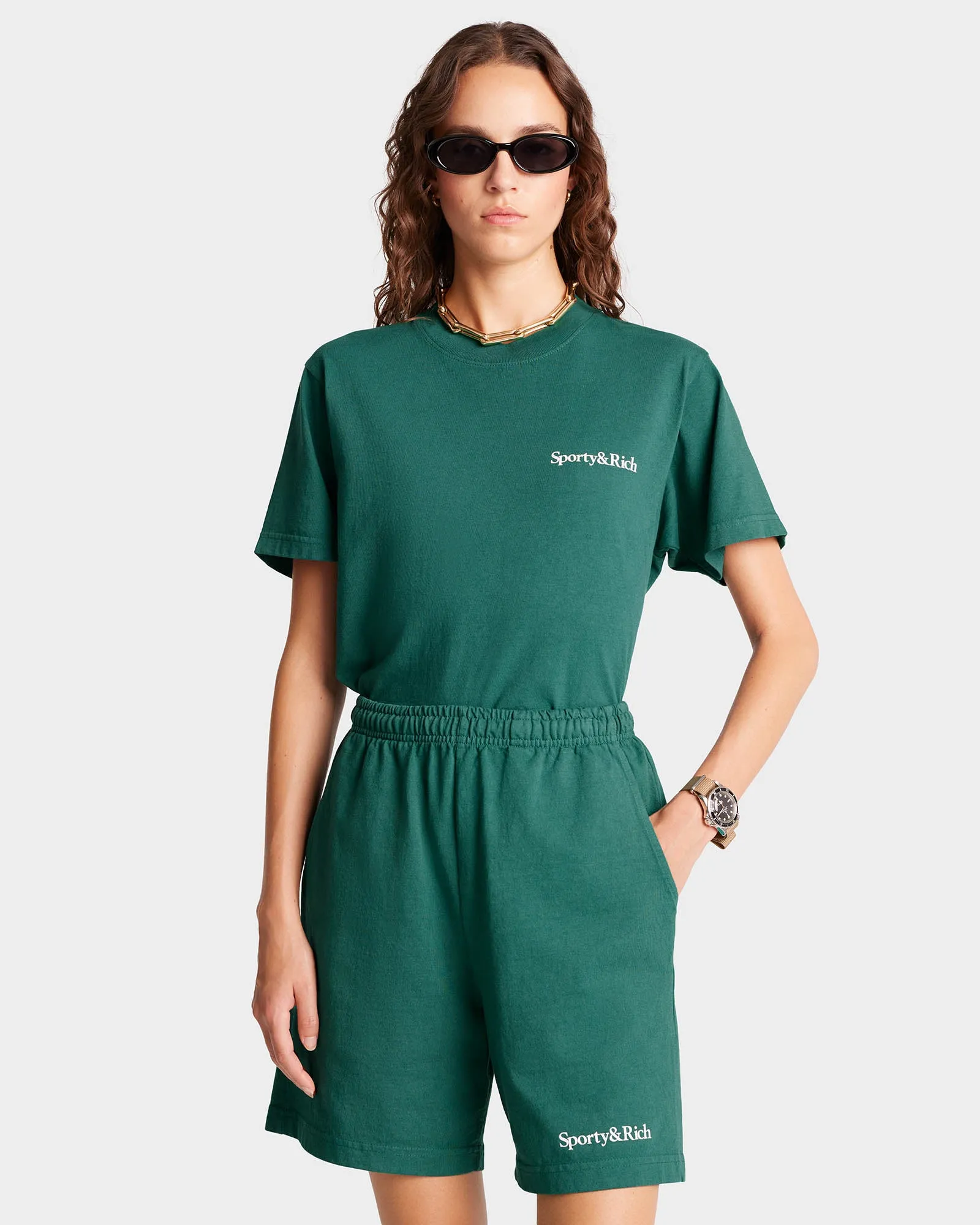 Serif Logo Gym Short - Alpine/White sold by Sporty and Rich product image thumbnail 3