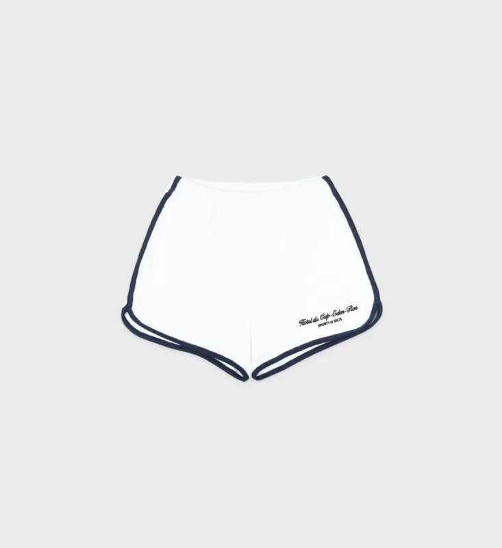 Hotel du Cap Cursive Terry Short - White/Navy sold by Sporty and Rich