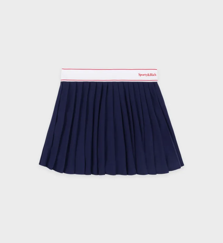 Serif Logo Pleated Skirt - Navy/White/Red sold by Sporty and Rich