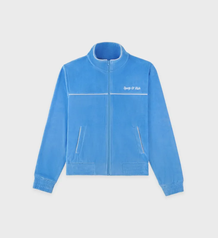 Italic Logo Velour Track Jacket - Capri/White sold by Sporty and Rich