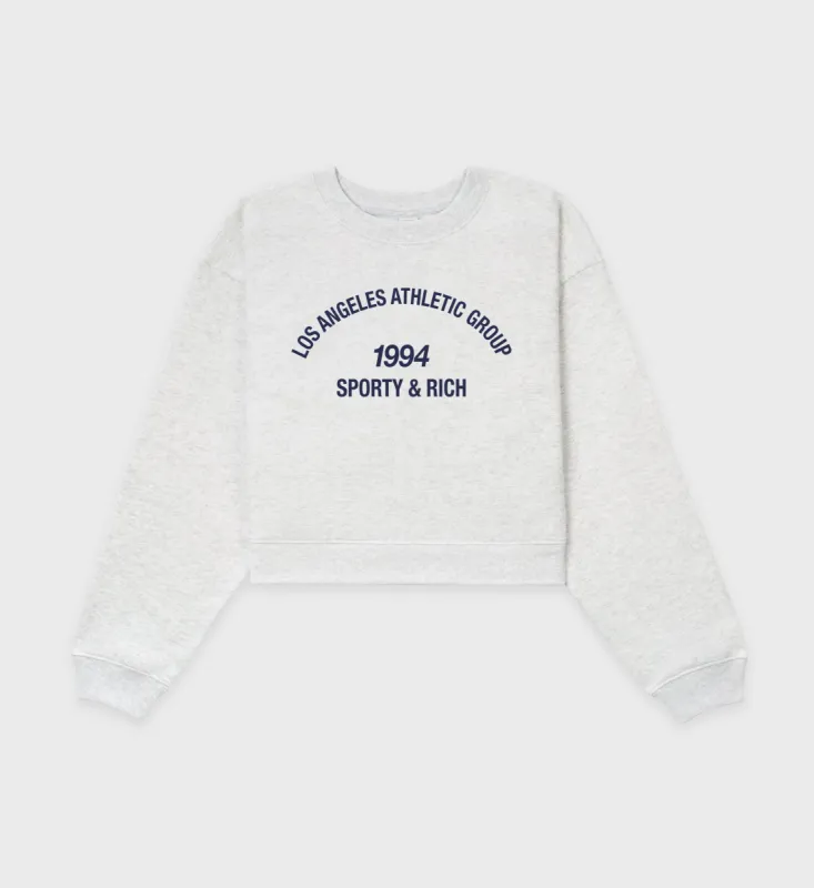 LA Athletic Group Cropped Crewneck - Heather Gray/Navy sold by Sporty and Rich