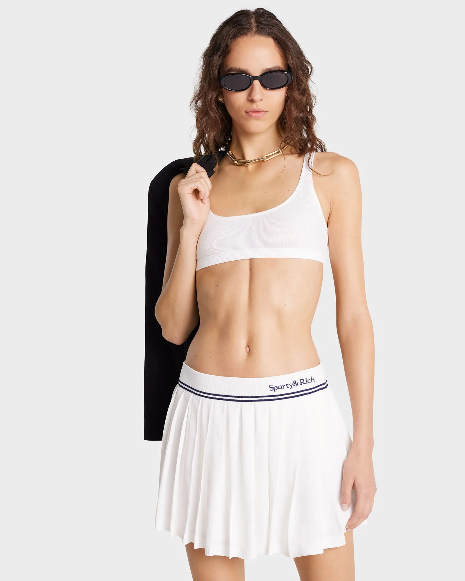 Abigail Pleated Skirt - Off White/Navy sold by Sporty and Rich product image thumbnail 4