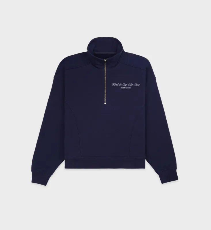 Hotel du Cap Cursive Quarter Zip - Navy/White sold by Sporty and Rich