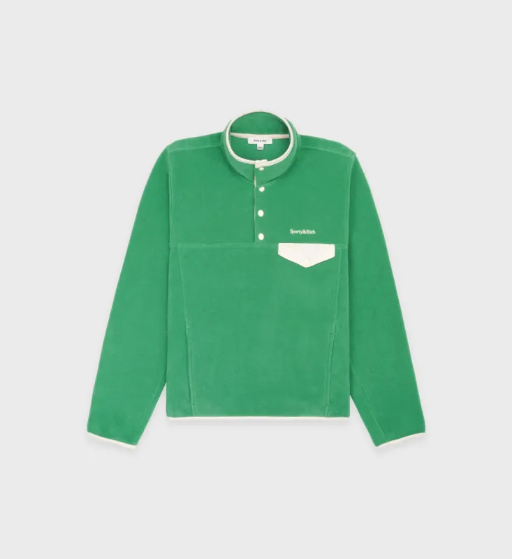 Buttoned Polar Sweatshirt - Kelly/Cream sold by Sporty and Rich