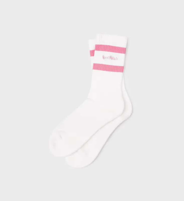 Serif Logo Striped Sock - White/Pink sold by Sporty and Rich