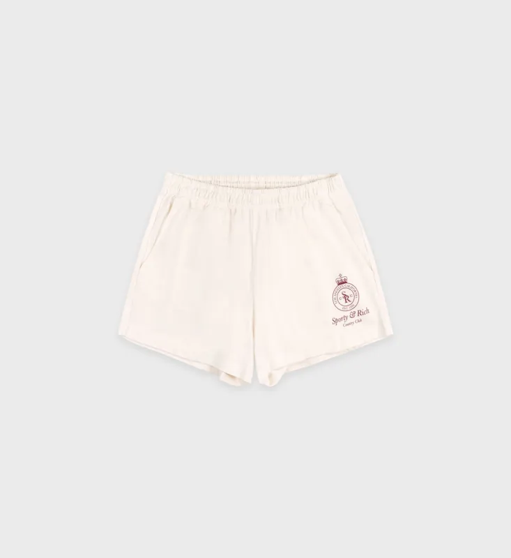 Crown Disco Short - Off White/Merlot sold by Sporty and Rich