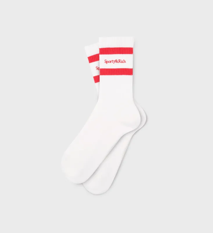 Serif Logo Socks - White/Sports Red sold by Sporty and Rich