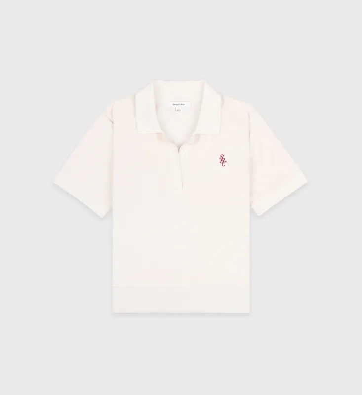 SRC Velour Polo - Off White/Merlot sold by Sporty and Rich