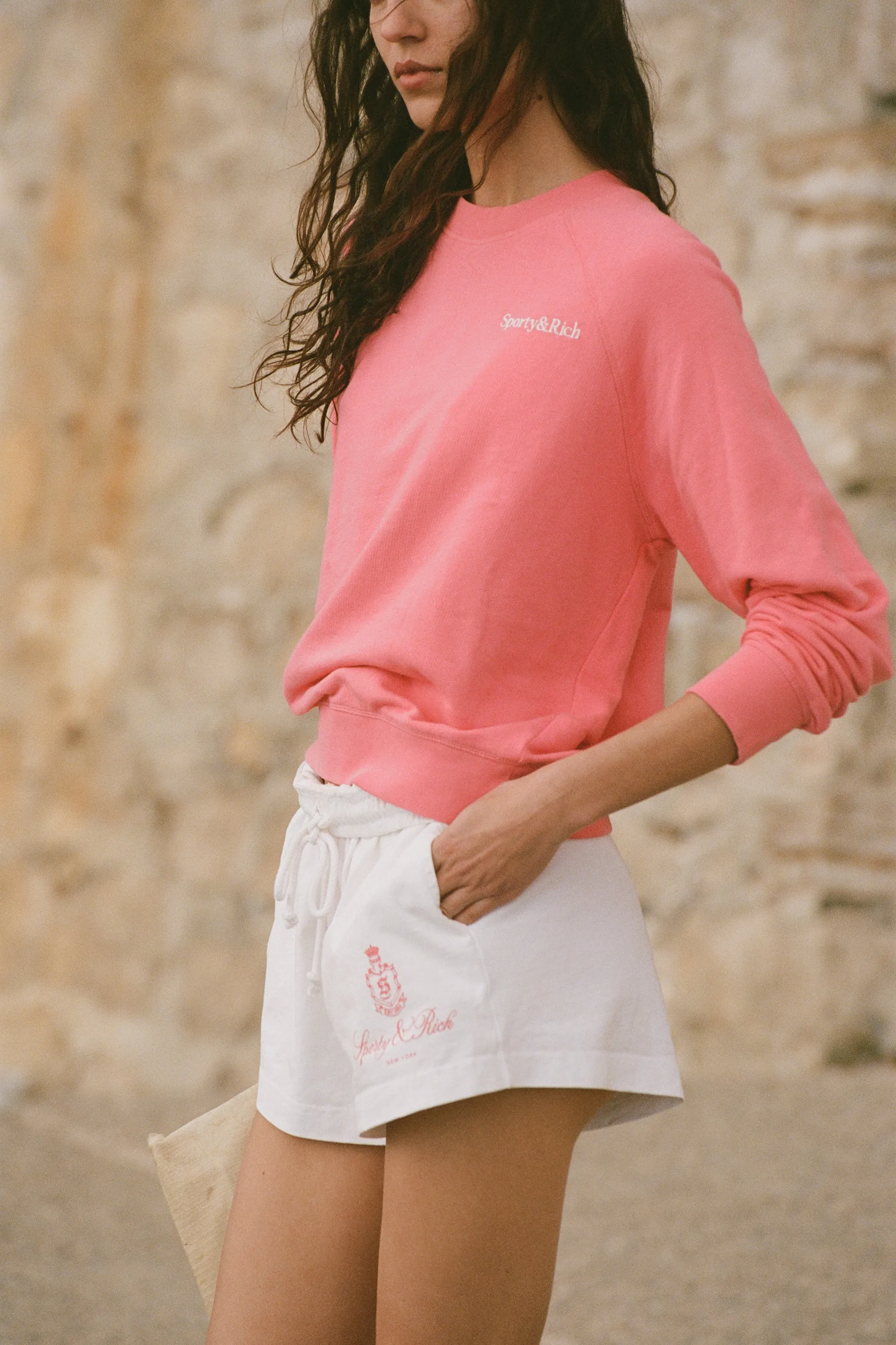 Serif Logo Soft Crewneck - Cotton Candy/White sold by Sporty and Rich product image thumbnail 5