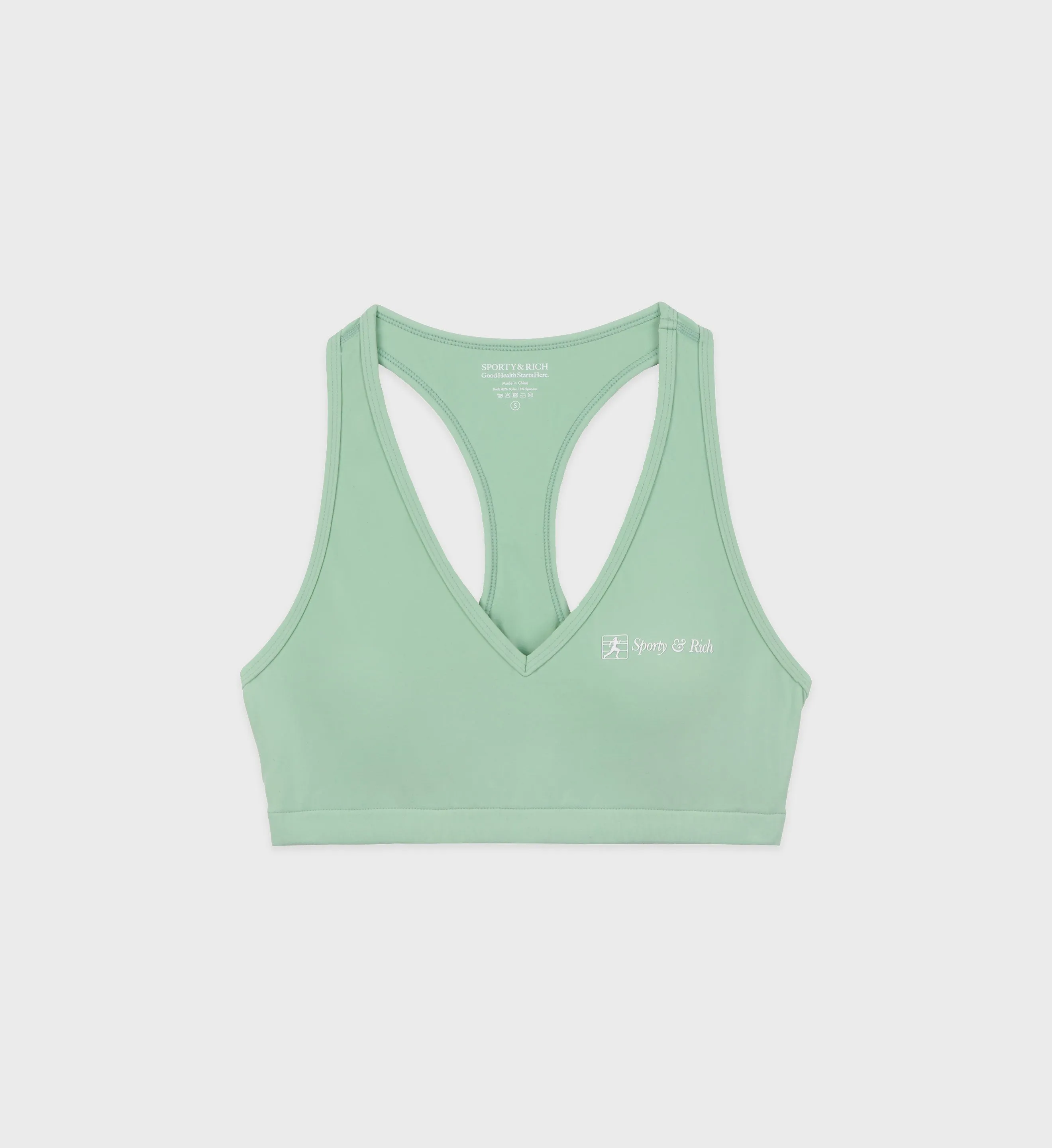 Runner Script V-Neck Sports Bra - Thyme/White sold by Sporty and Rich