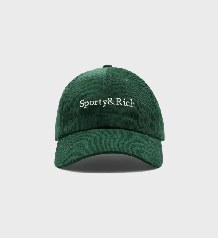 Serif Logo Corduroy Hat - Moss/White sold by Sporty and Rich