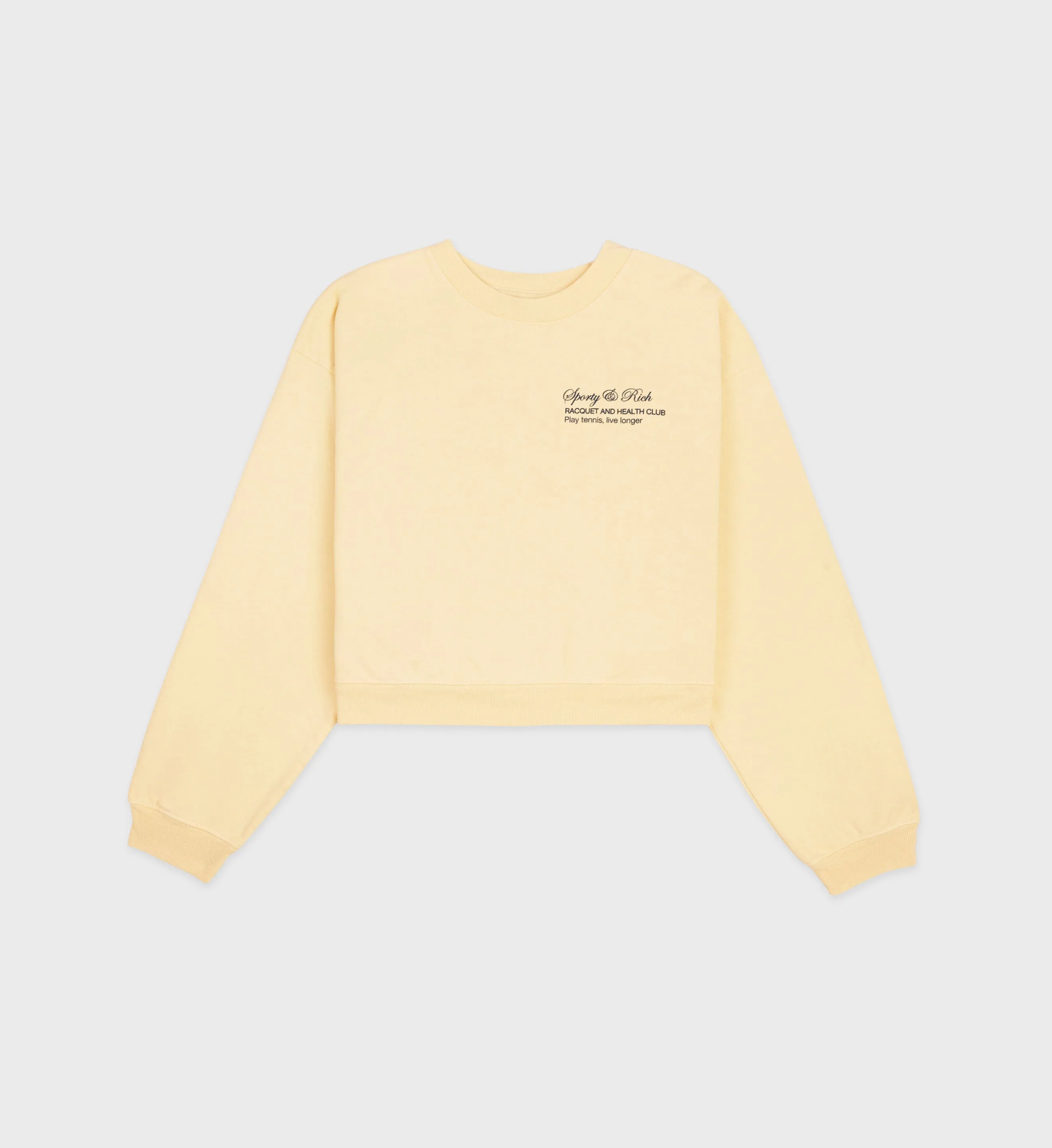 Tennis Script Cropped Crewneck - Almond/Navy sold by Sporty and Rich