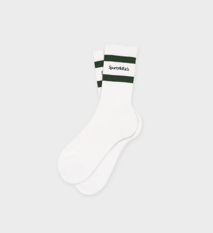 Serif Logo Socks - White/Forest sold by Sporty and Rich