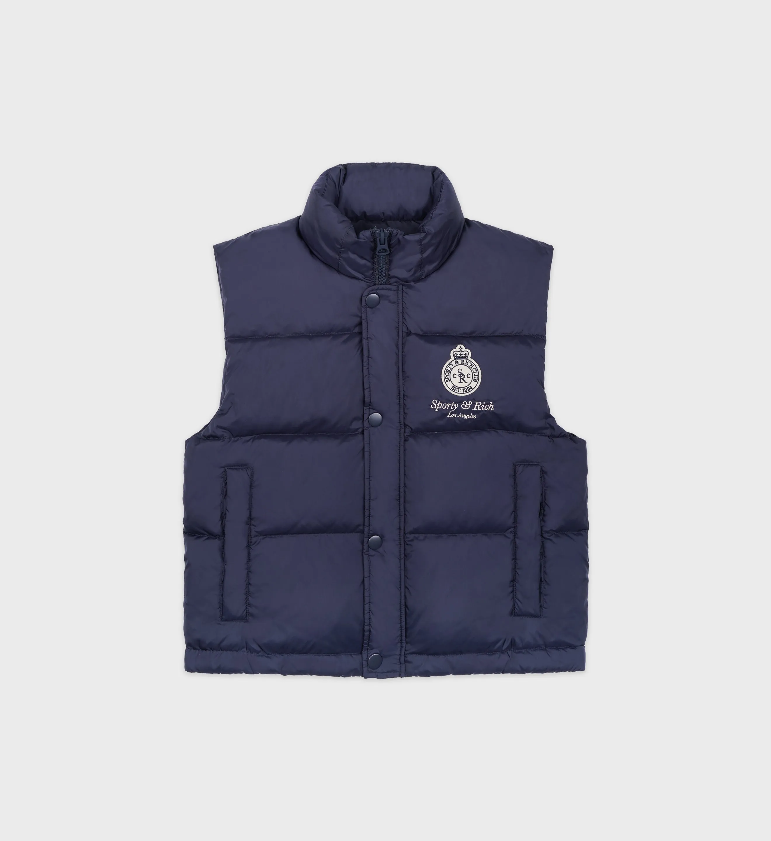 Crown L.A. Puffer Vest - Navy sold by Sporty and Rich
