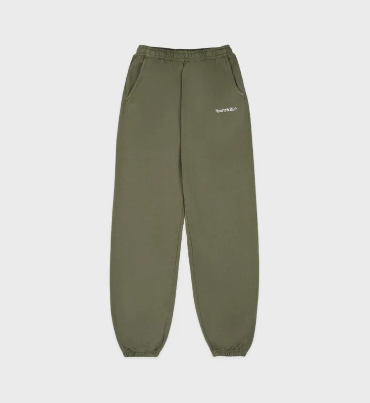 Serif Logo Embroidered Sweatpant - Moss/White sold by Sporty and Rich