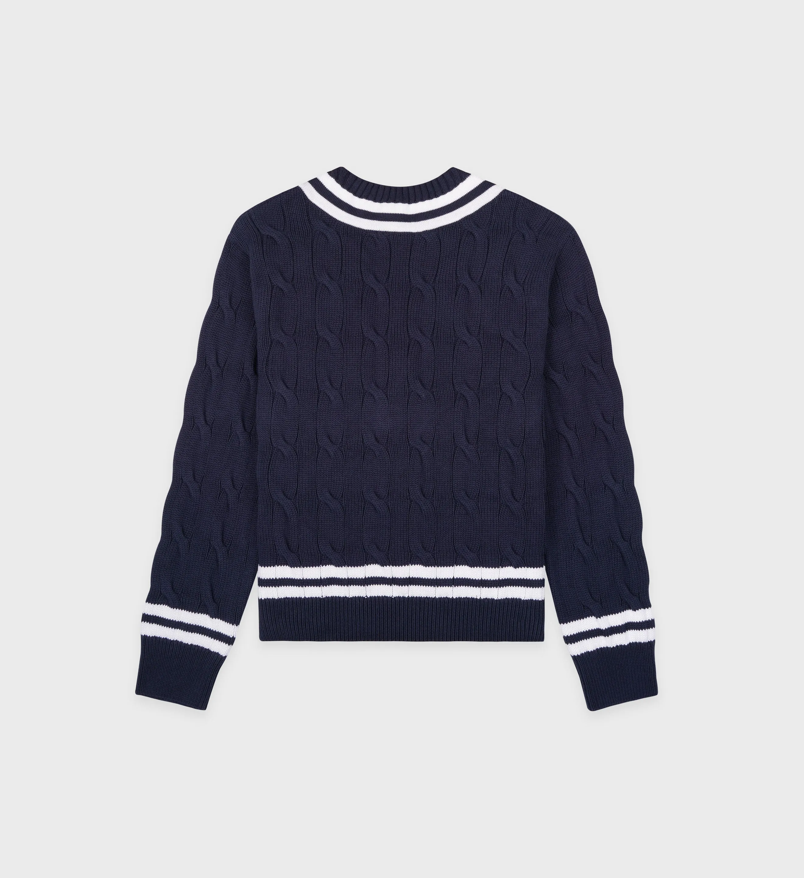 SRC Cableknit V-Neck Sweater - Navy/White sold by Sporty and Rich product image thumbnail 2