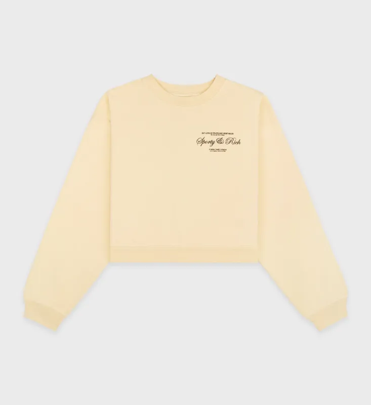 Script Logo Cropped Crewneck - Almond/Black sold by Sporty and Rich