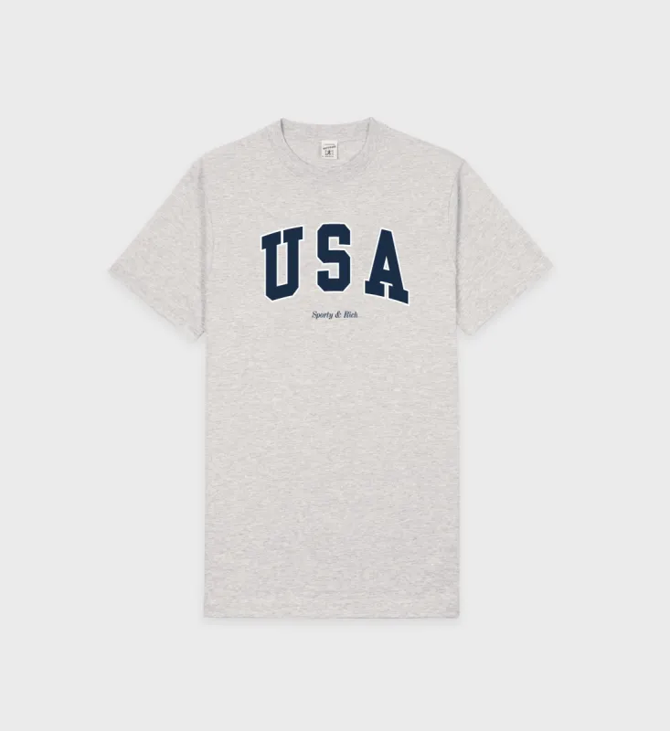 USA T-Shirt - Heather Gray/Navy/ White sold by Sporty and Rich