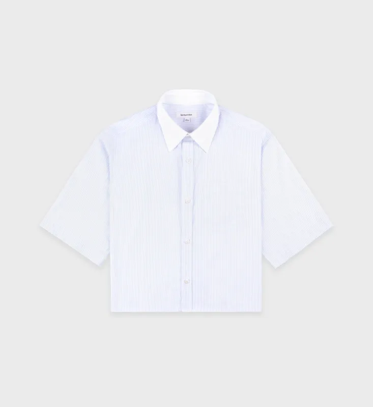 SRC Cropped Shirt - White/Light Blue sold by Sporty and Rich