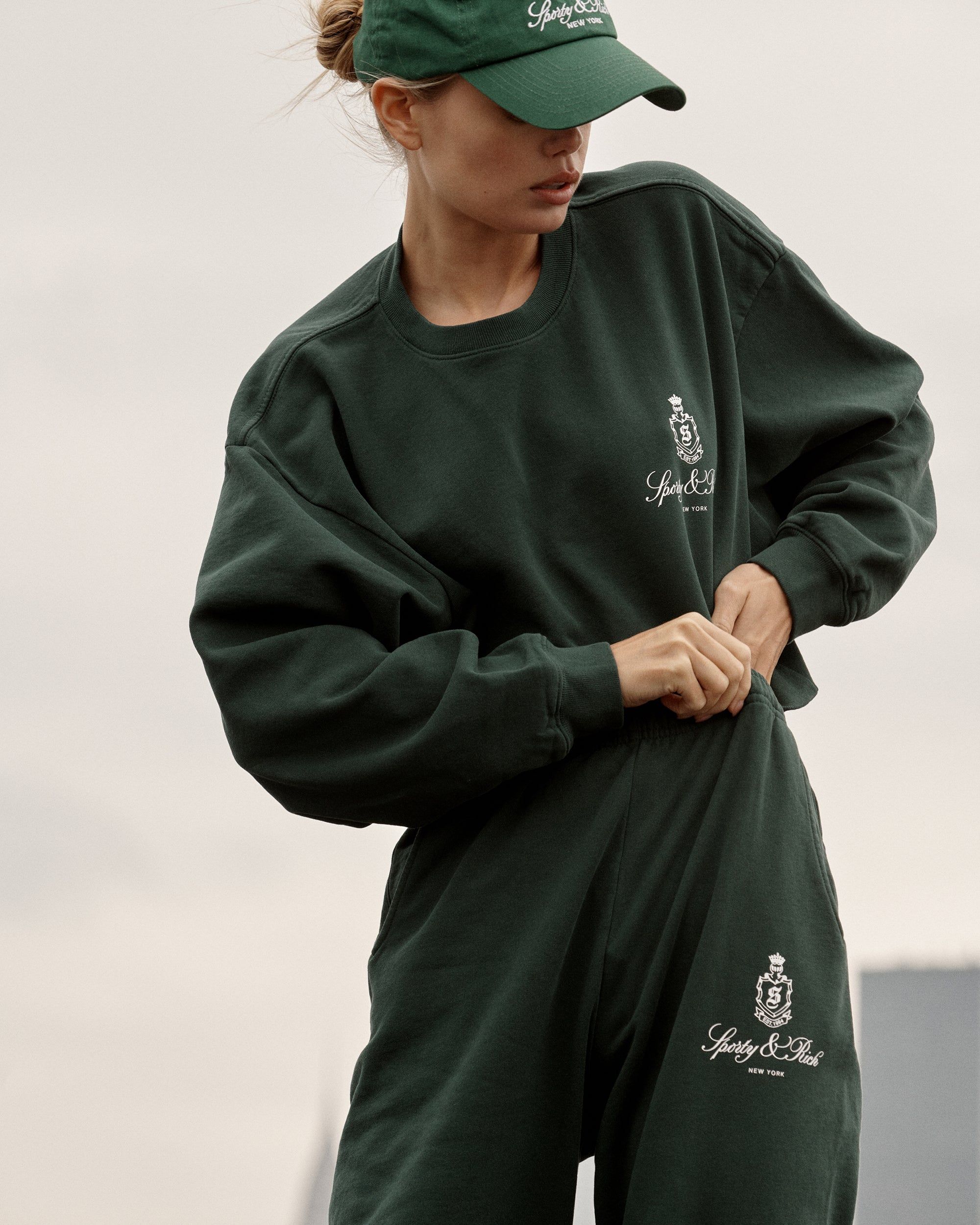 Vendome Cropped Crewneck - Forest/White sold by Sporty and Rich product image thumbnail 5