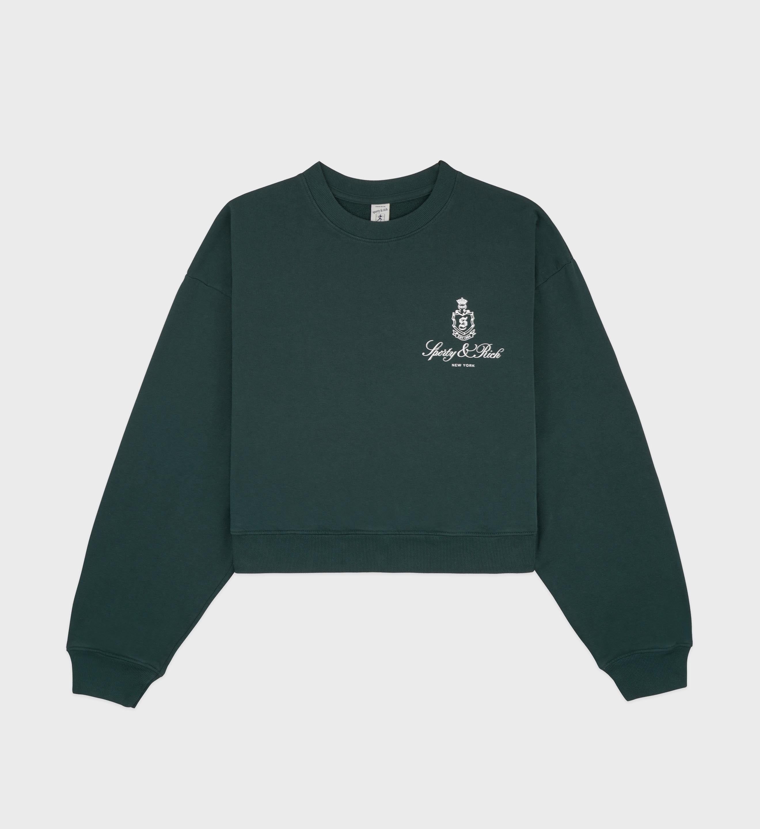 Vendome Cropped Crewneck - Forest/White sold by Sporty and Rich