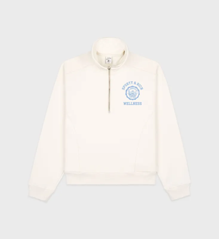 Emblem Quarter Zip - Coconut/Sky Blue sold by Sporty and Rich