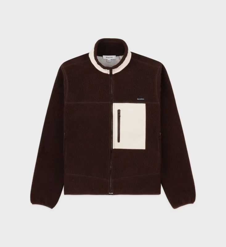 Zipped Sherpa Jacket - Chocolate/Cream sold by Sporty and Rich