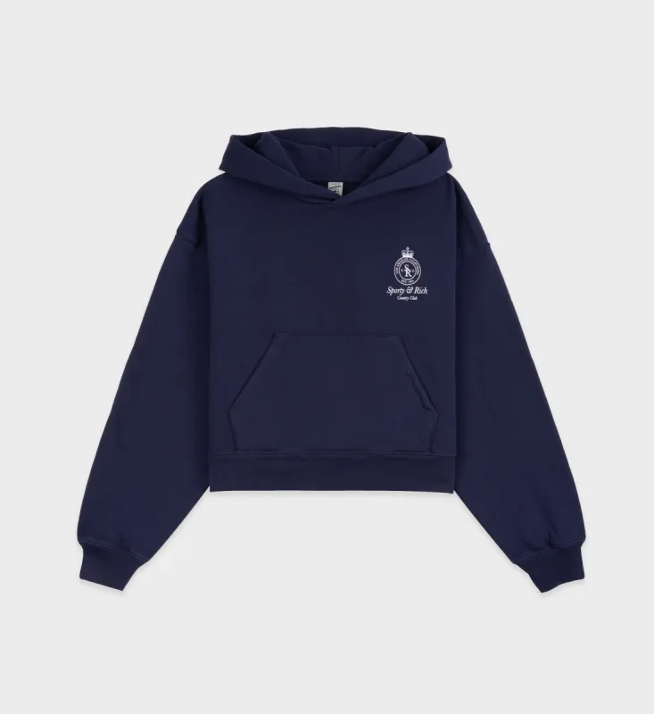Crown Logo Cropped Hoodie - Navy/White sold by Sporty and Rich