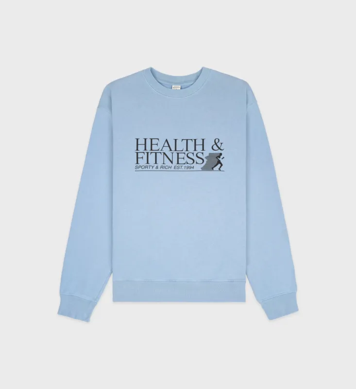 Health & Fitness Crewneck - Sky Blue/Black made by Sporty and Rich