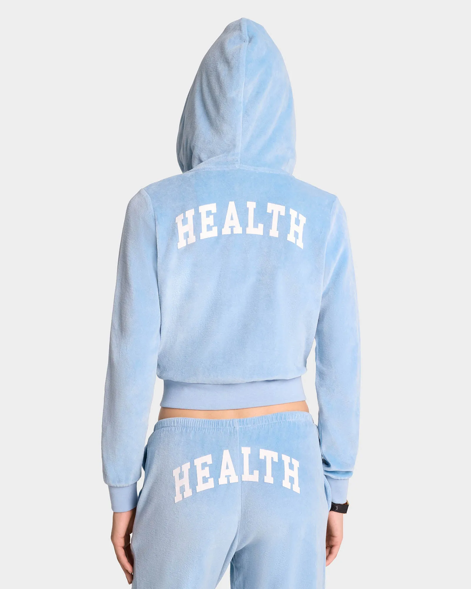 Health Ivy Velour Zipped Hoodie - Sky Blue/White | Parallel