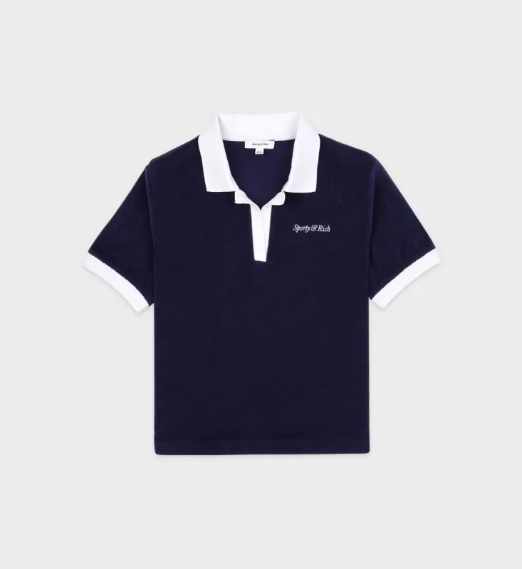 Italic Logo Terry Polo - Navy/White sold by Sporty and Rich