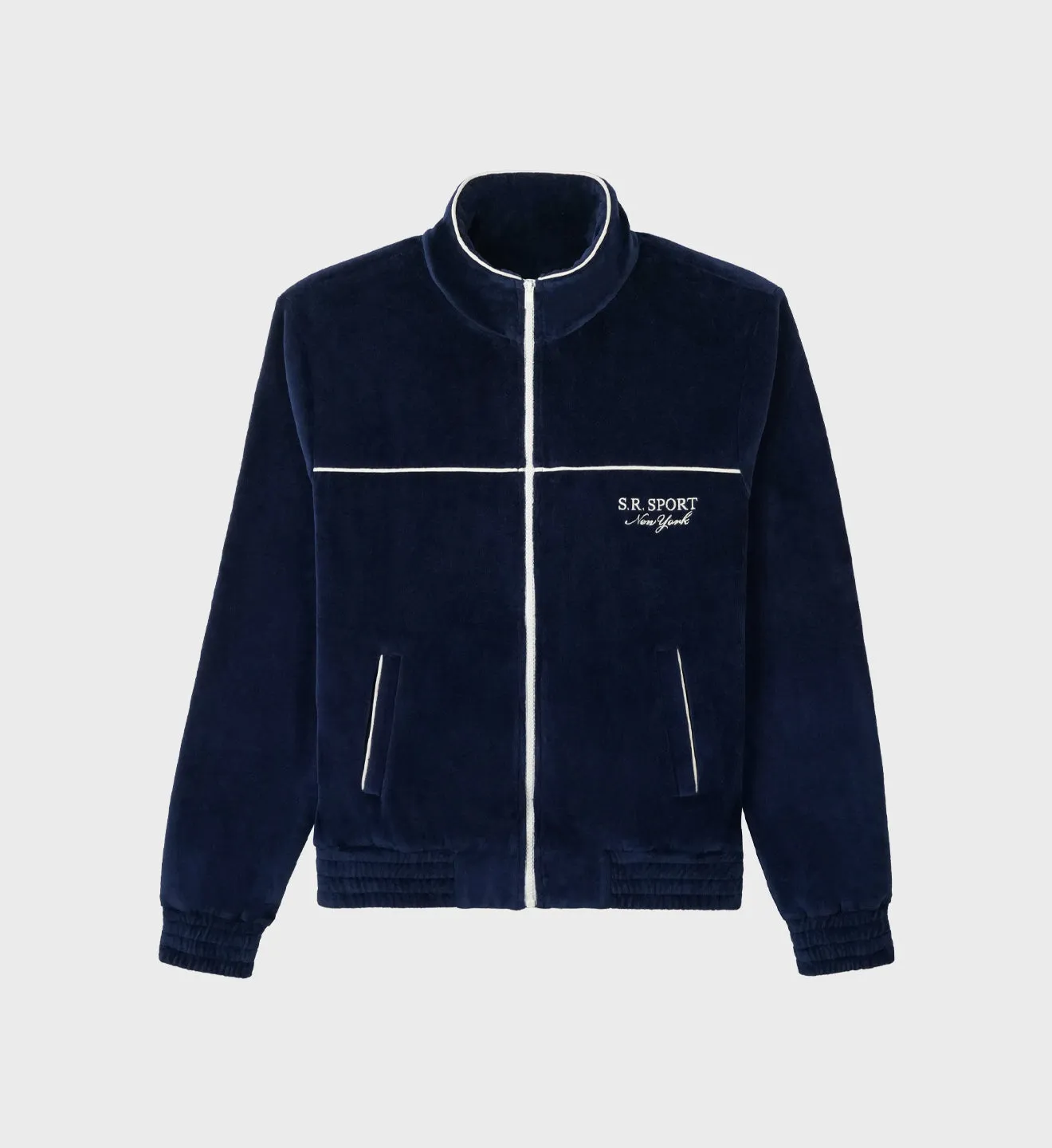SR Sport Velour Track Jacket - Navy sold by Sporty and Rich