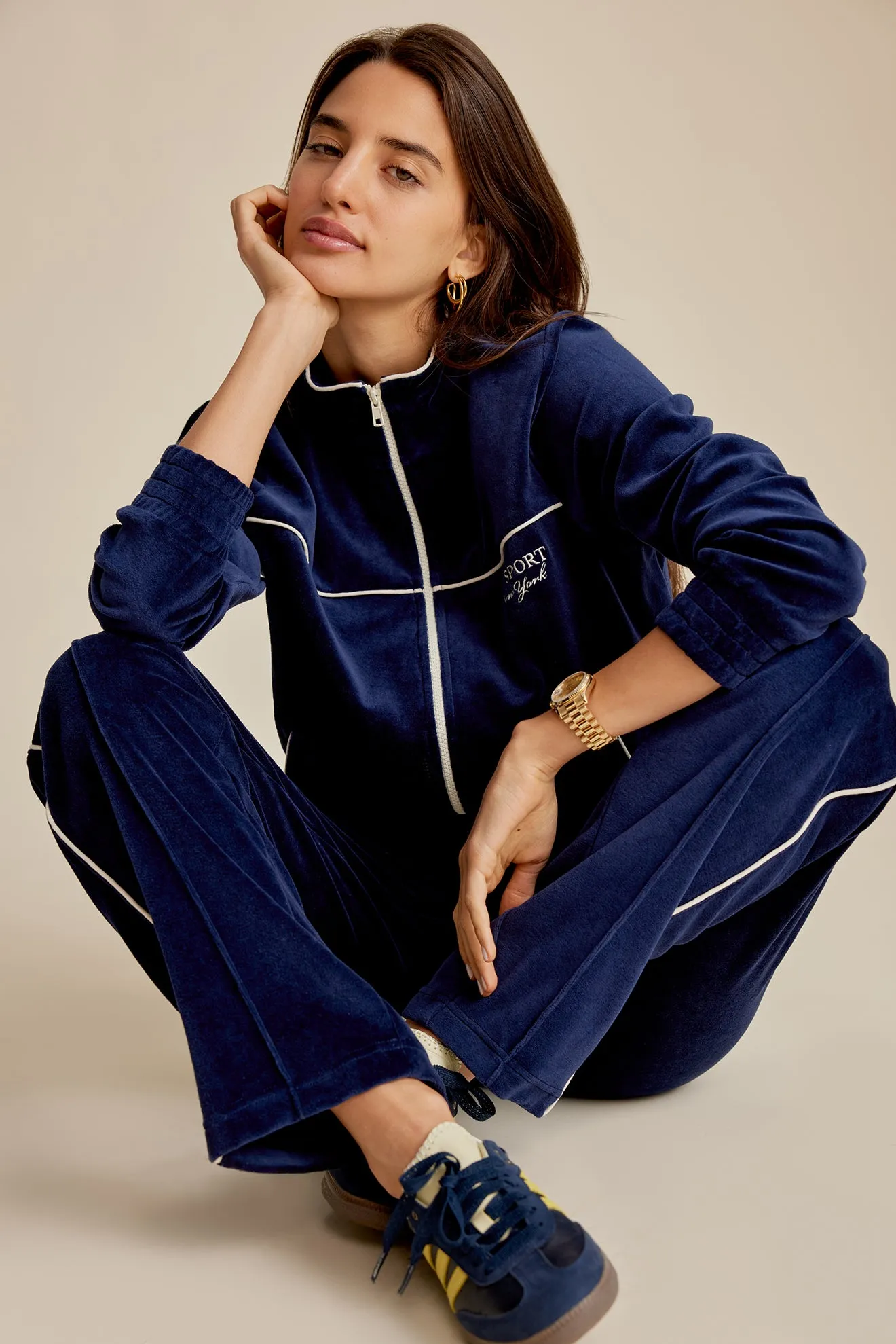 SR Sport Velour Track Jacket - Navy sold by Sporty and Rich product image thumbnail 5