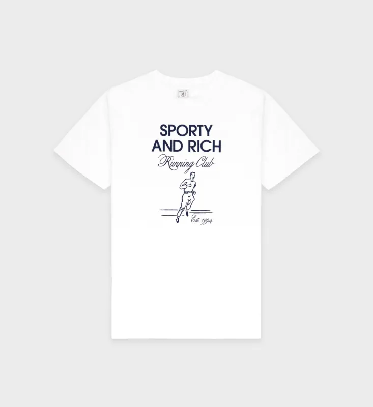 Running Man T-Shirt - White/Navy sold by Sporty and Rich