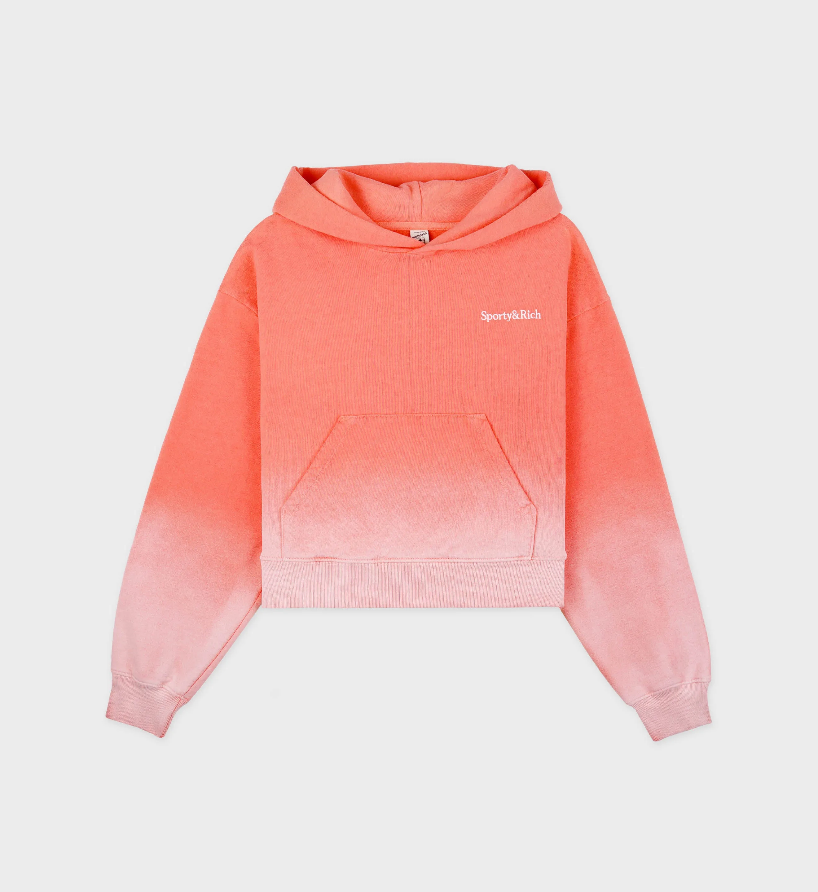 Serif Logo Cropped Hoodie - Dip Dye Pink/White sold by Sporty and Rich
