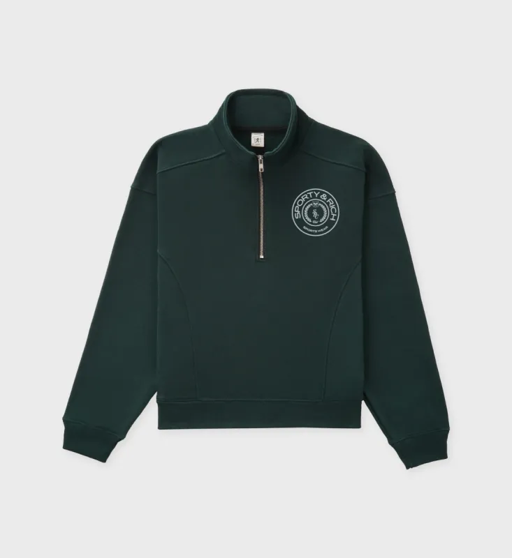 Connecticut Crest Flocked Quarter Zip - Forest sold by Sporty and Rich