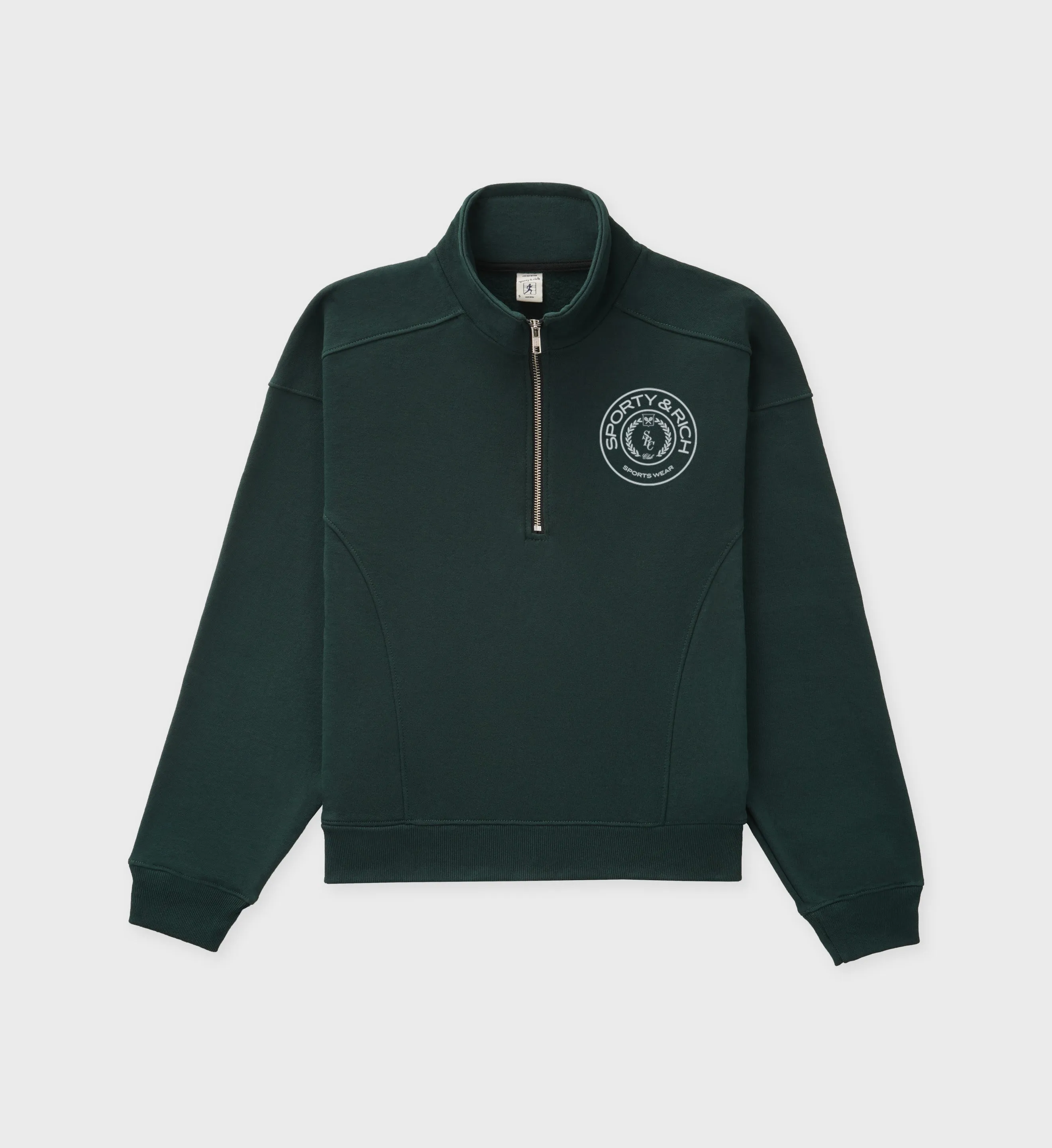 Connecticut Crest Flocked Quarter Zip - Forest sold by Sporty and Rich