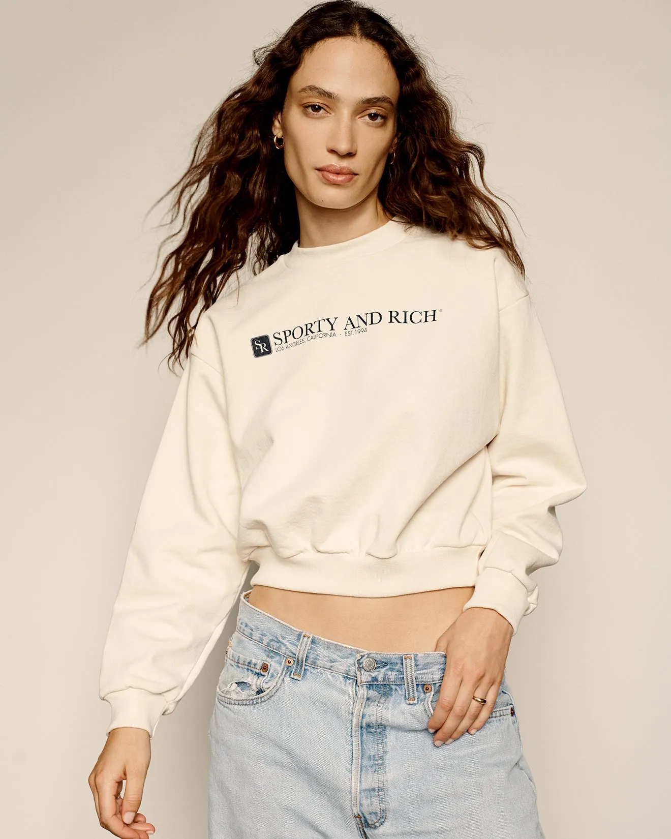 94 Cropped Crewneck - Cream sold by Sporty and Rich product image thumbnail 5