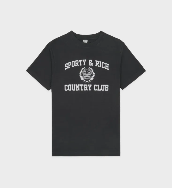 Varsity Crest T-Shirt - Faded Black/White sold by Sporty and Rich