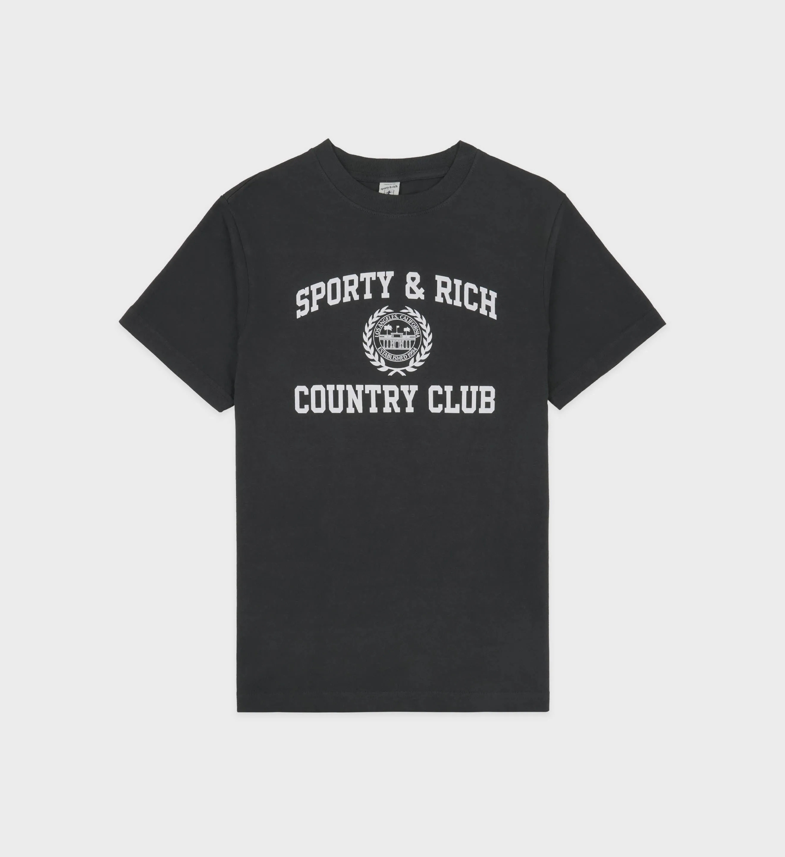 Varsity Crest T-Shirt - Faded Black/White sold by Sporty and Rich