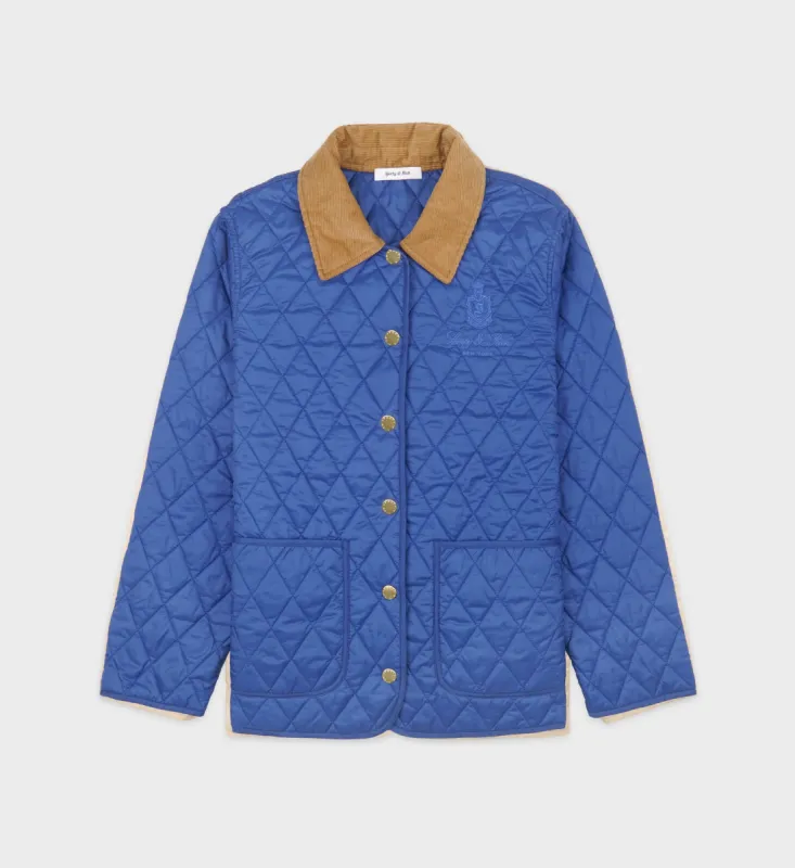 Vendome Quilted Jacket - Imperial Blue/Tan sold by Sporty and Rich