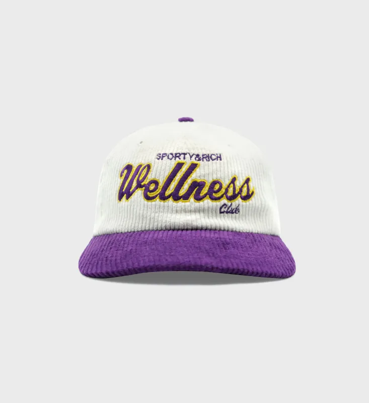 Wellness Club Corduroy Hat - White/Purple sold by Sporty and Rich
