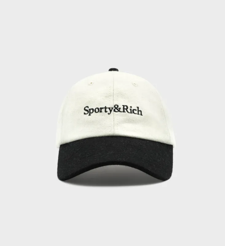Serif Logo Wool Hat - Off White/Black sold by Sporty and Rich