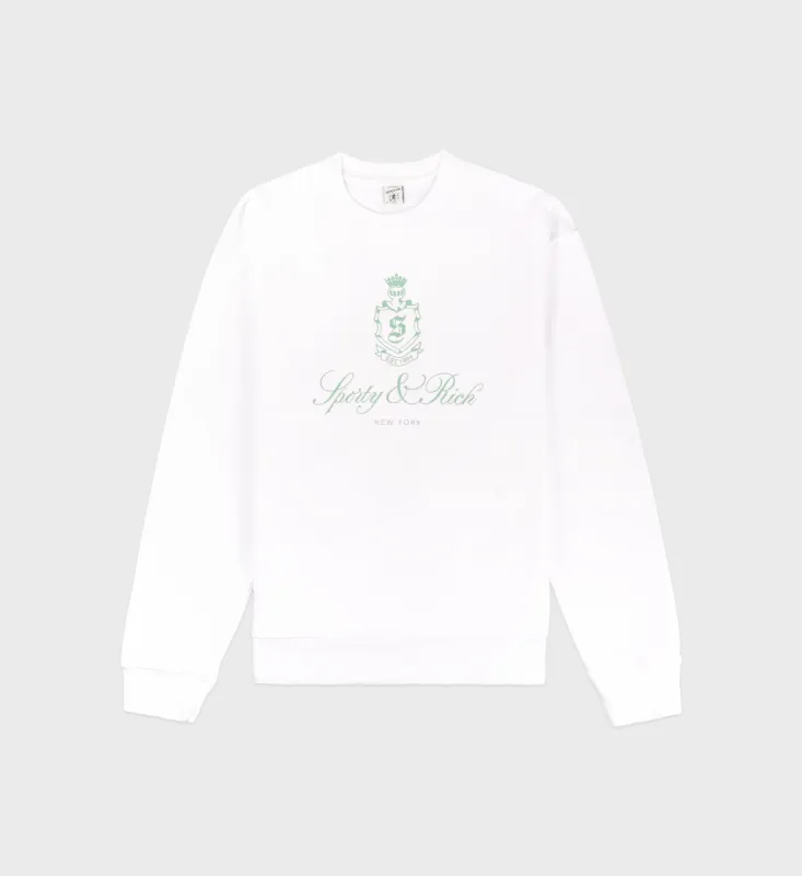 Vendome Crewneck - White/Sage sold by Sporty and Rich