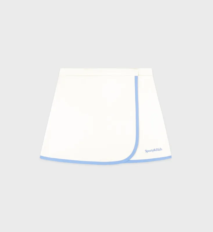 Serif Logo Wrap Skirt - Coconut/Sky Blue sold by Sporty and Rich