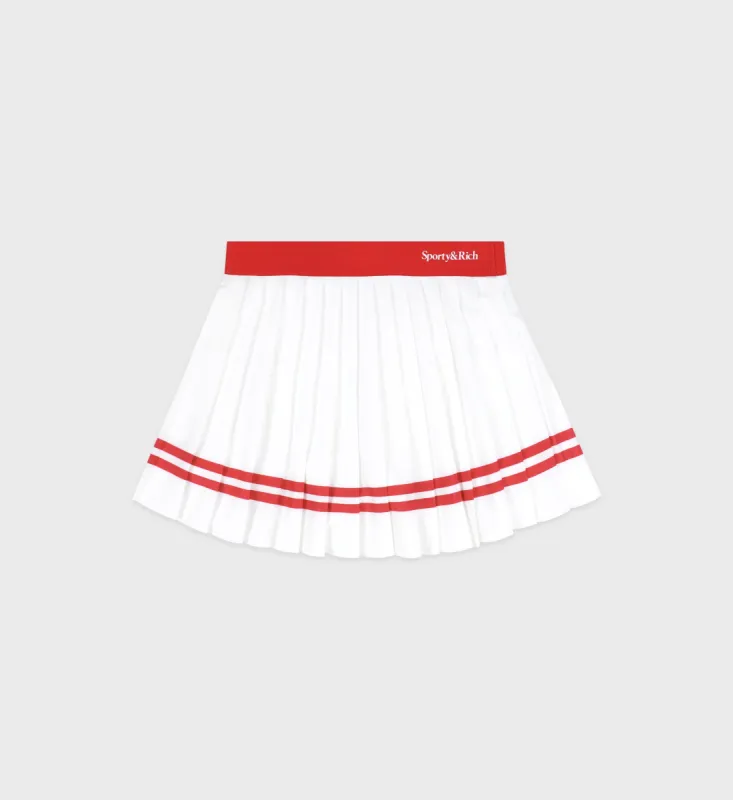 Serif Logo Pleated Skirt - White/Sports Red sold by Sporty and Rich