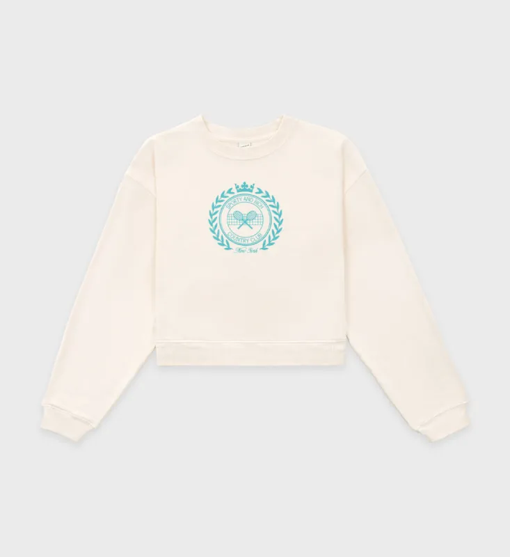 SR Open Cropped Crewneck - Cream sold by Sporty and Rich