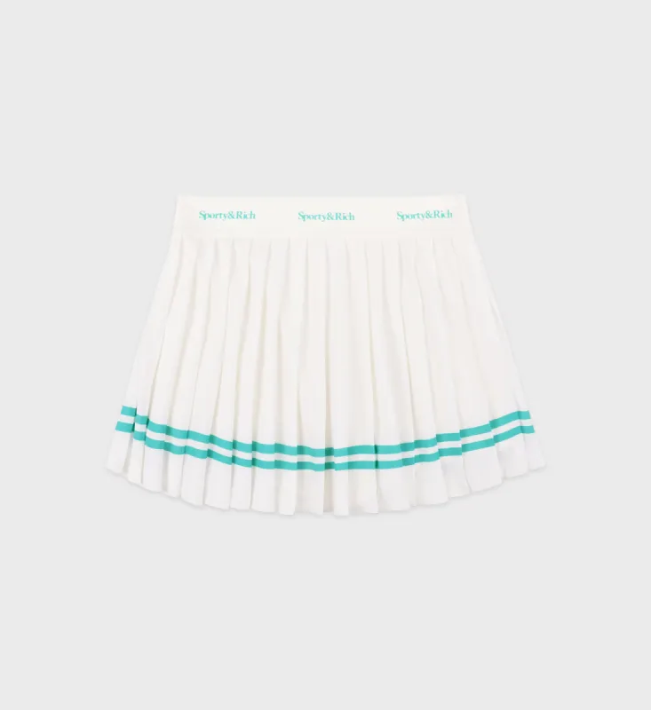 Serif Logo Pleated Skirt - Coconut/Caribbean sold by Sporty and Rich