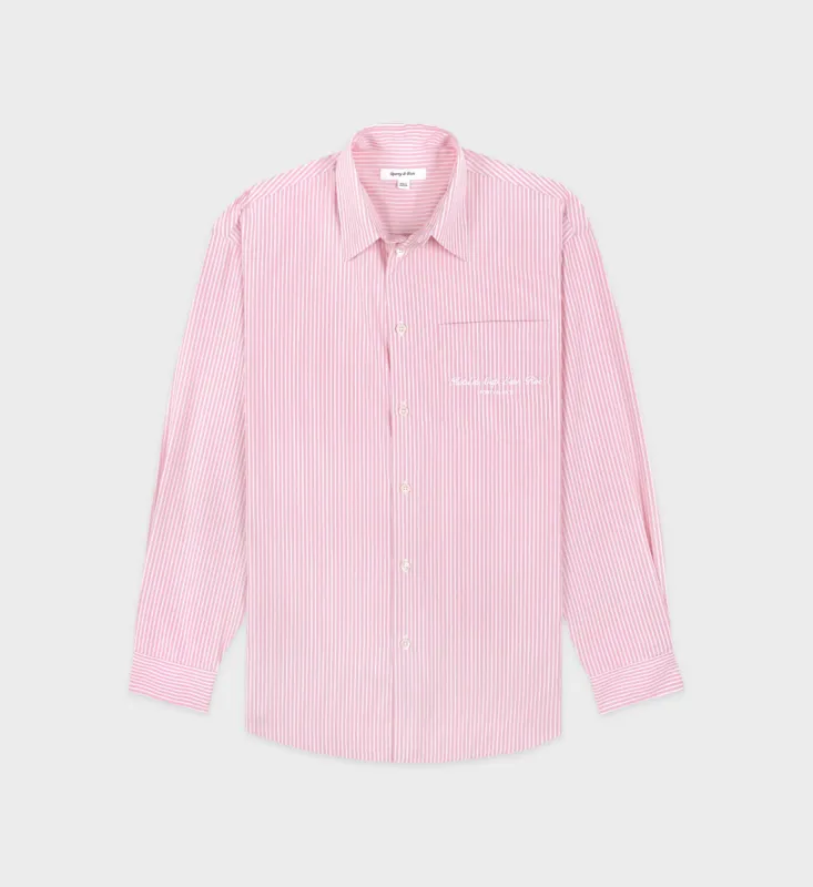 Hotel du Cap Cursive Oversized Shirt - Pink Striped sold by Sporty and Rich