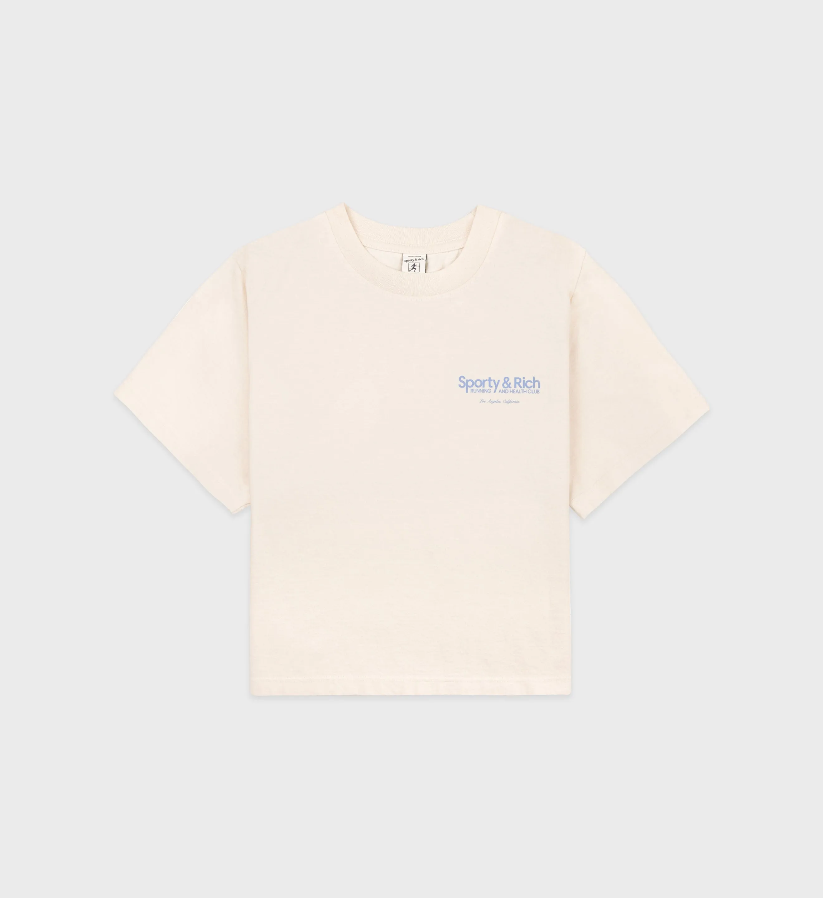 Club Logo Cropped Tee - Cream/Sky Blue sold by Sporty and Rich